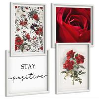 BILDER SET 4er Set - 50x50 cm & 40x60 cm Weißer Rahmen - Inschrift mit roten Rosen - Weiß, Kunststoff (50/50cm) - TULUP