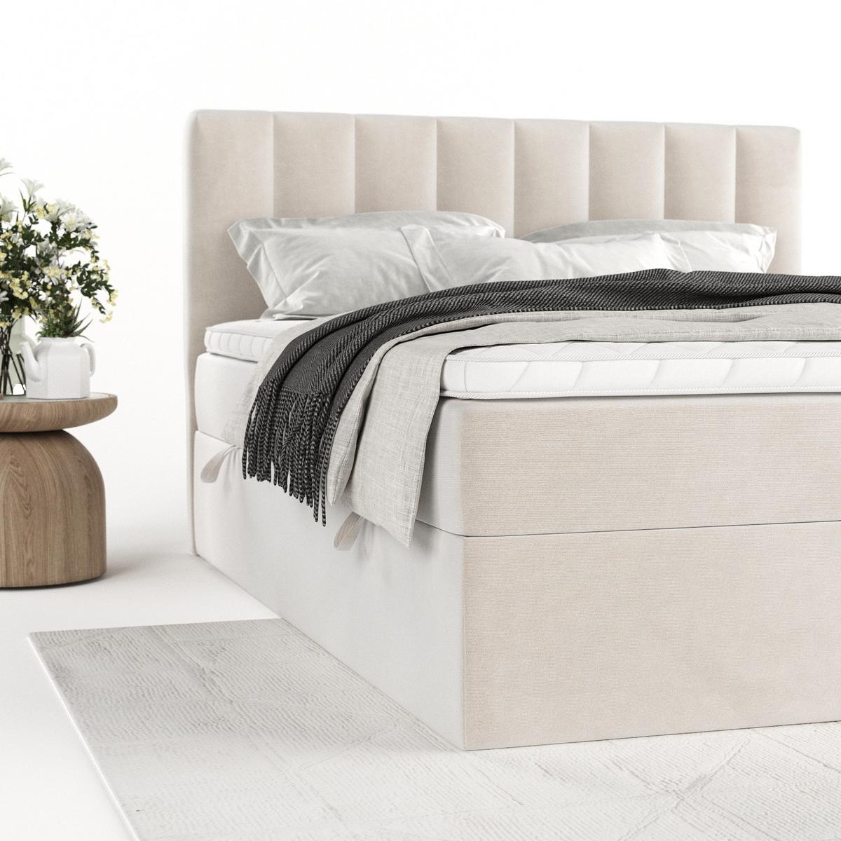 BOXBETT Bari 140/200 cm Creme im Paros Stoff - Creme, Holz/Holzwerkstoff (140/200cm) - AltaBeds