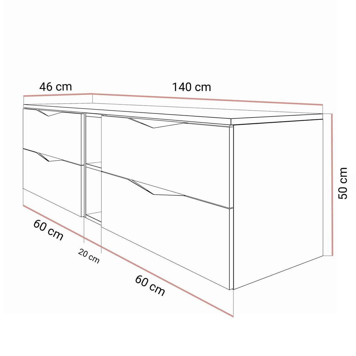 WASCHTISCHUNTERSCHRANK MIRA III 140 cm - Kaschmir, Holzwerkstoff (140/50/46cm) - Lookway