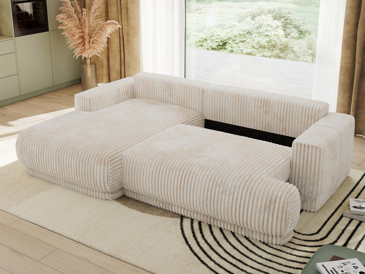 ECKSCHLAFSOFA RINA L Beige Cord - links - Beige/Schwarz, Kunststoff/Textil (266/172cm) - MKS