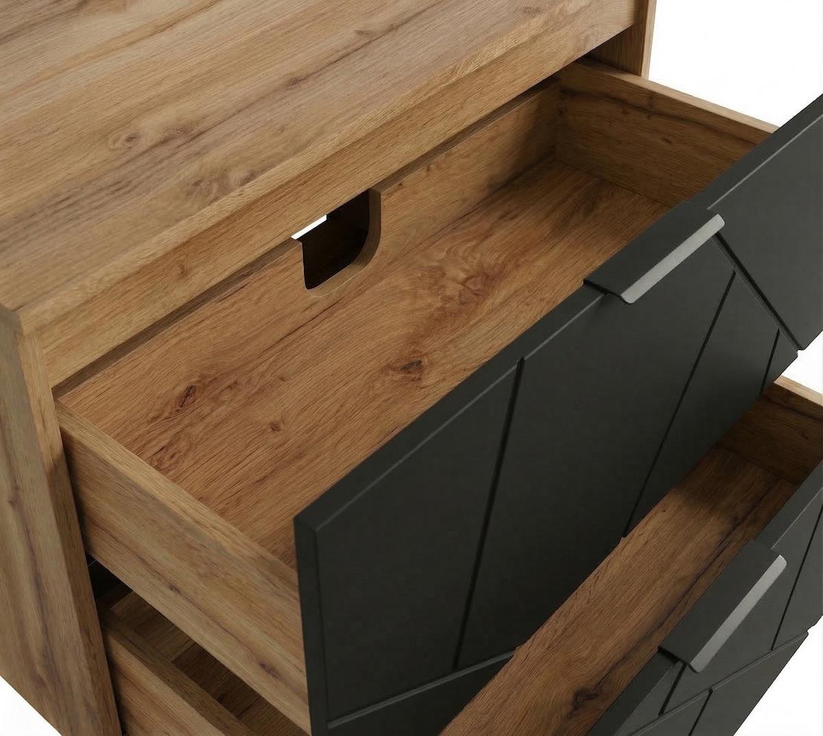 WASCHBECKENUNTERSCHRANK Manello 2 Schubladen Eiche mit Matt Schwarz - 80 x 46 x 58 cm - Eichefarben/Schwarz, Holz (80/58/46cm) - Badplaats
