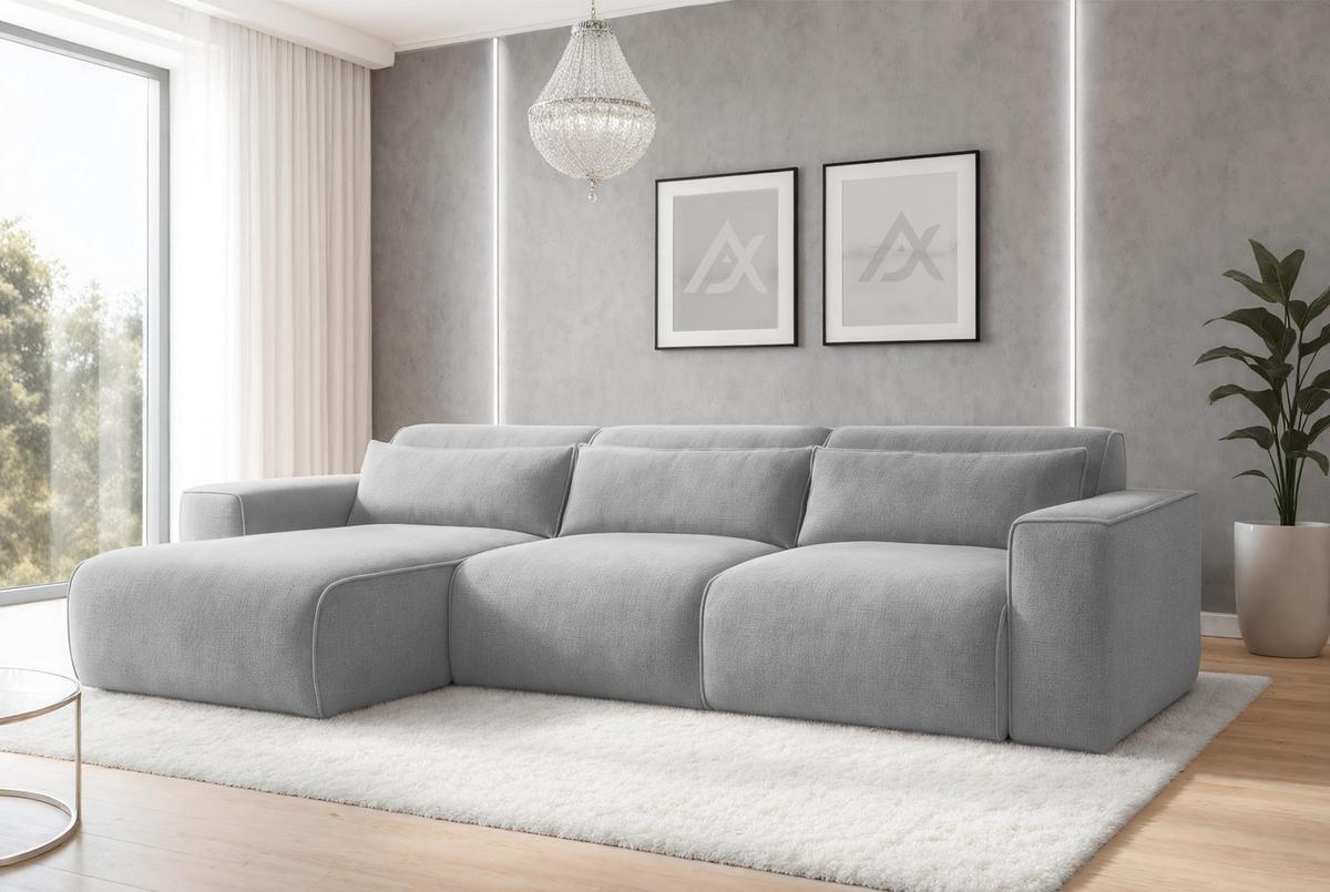 ECKSOFA L Form Ruyam Hellgrau 310/165/78 cm – Schlaffunktion Links - Hellgrau/Schwarz, Kunststoff/Textil (170/310cm) - AX Living