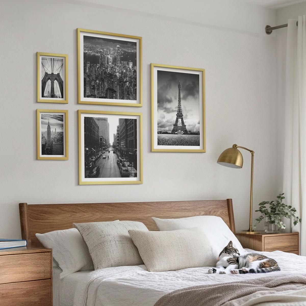 BILDER SET 5er Set - 50x50 cm & 20x30 cm & 40x60 cm Goldrahmen - Sommerstrände, Meereslandschaft - Goldfarben, Kunststoff (40/60cm) - TULUP