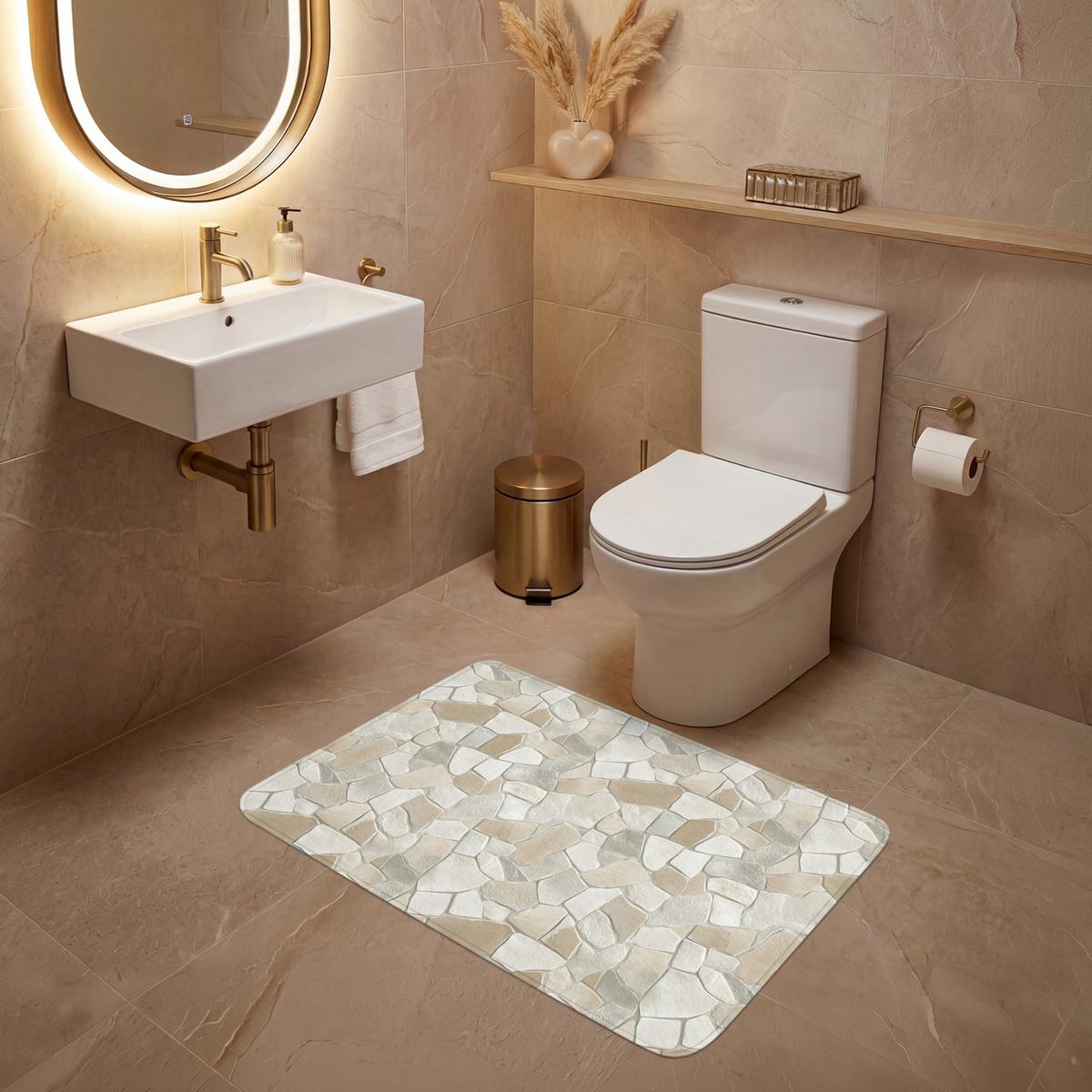 WC-VORLEGER Mosaik - Steine - Beige Toilettenteppich 90x60 cm - Beige, Textil (90/1cm) - OnlyWow