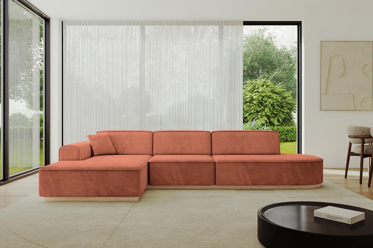 ECKSOFA Ottomane Links IREA-L2 - 327x165x80 cm Apricot - Koralle, Holzwerkstoff/Textil (327/165cm) - ALTDECOR