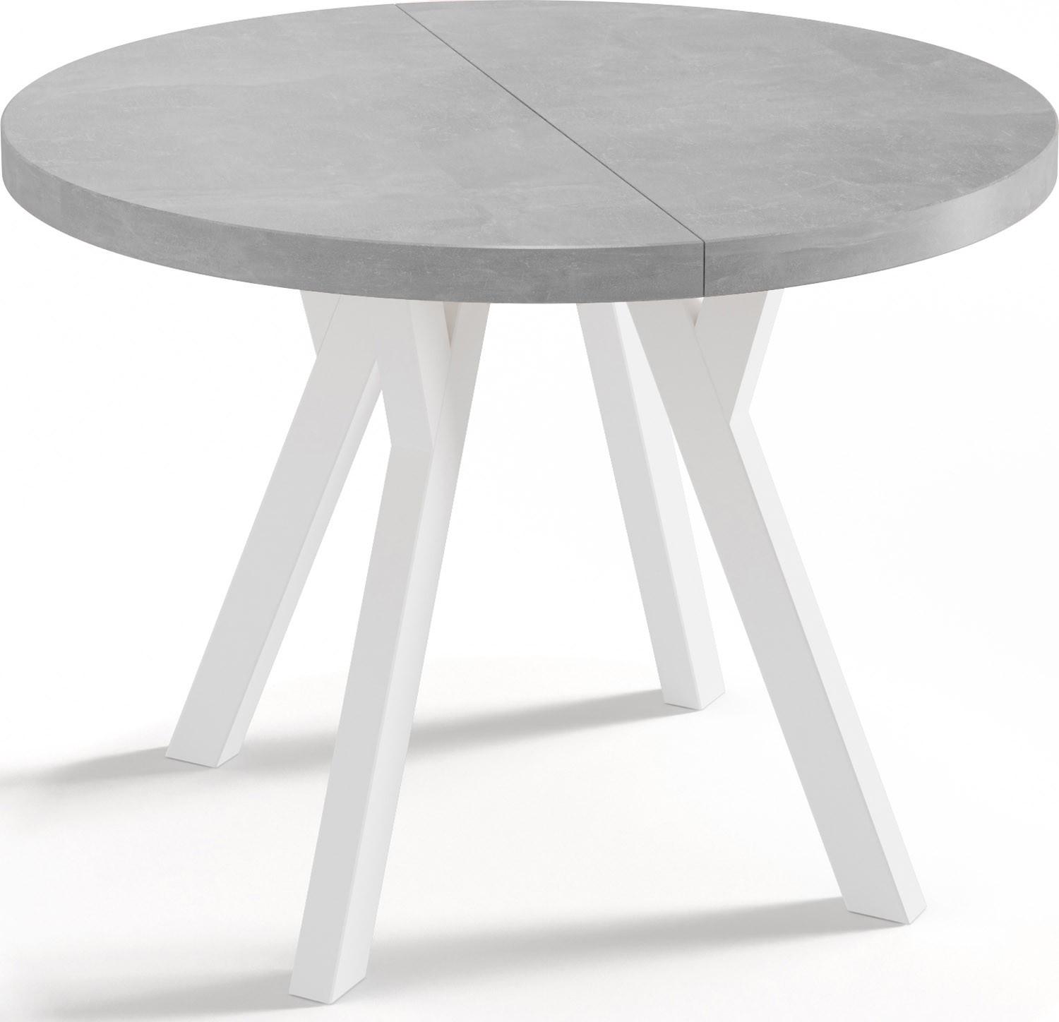 ESSTISCH Twixy runder ausziehbarer, Grauer Beton 100-200/100/76 cm - Hellgrau/Weiß, Holz/Holzwerkstoff (100/200/76cm) - WFL GROUP