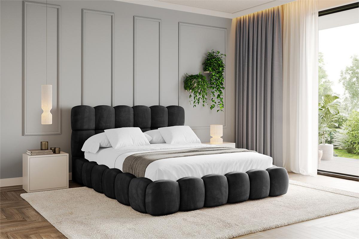 POLSTERBETT mit Bettkasten und Lattenrost, Boxbett ohne Matratze - LEYA 160x200 Schwarz - Schwarz, Holzwerkstoff/Textil (160/200cm) - ALTDECOR