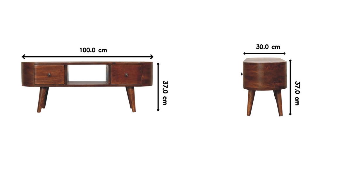 MEDIENANLAGE Runde Offene Lagerung, 2 Schubladen, im Kastanienholz-Finish, Beige - Messingfarben/Braun, Holz/Metall (30/100/37cm) - Artisan Furniture