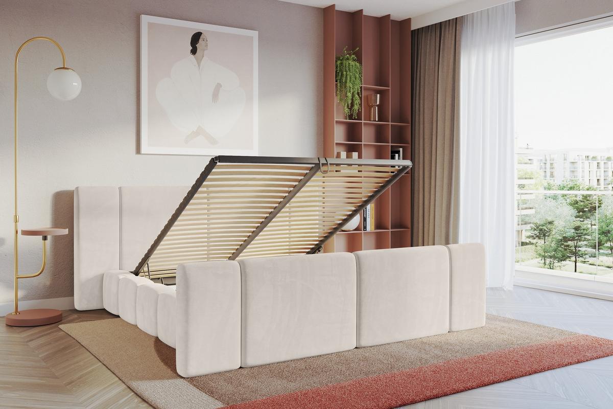 POLSTERBETT mit Bettkasten, Fußteil und Lattenrost, Bett mit Matratze H3/H4 - NILO-Z 140x200 Beige - Beige, Holzwerkstoff/Textil (140/200cm) - ALTDECOR
