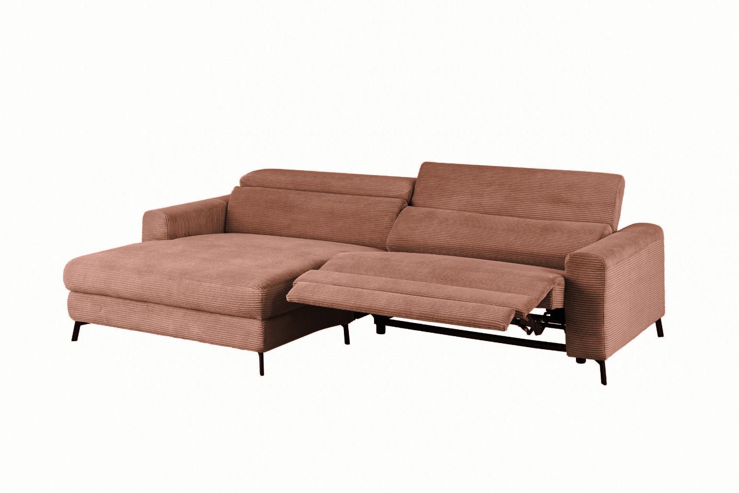 ECKSOFA LAISKA Braun Cord Relaxfunktion - Schwarz/Braun, Textil/Metall (282/177cm) - KAWOLA