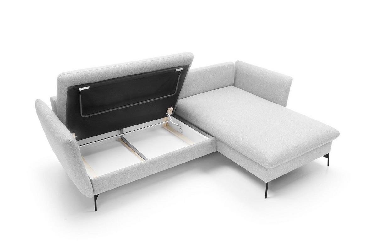ECKSOFA FERRO Grau Geflochtener Stoff mit Schlaffunktion - Grau, Holz (258/167cm) - MASSENO
