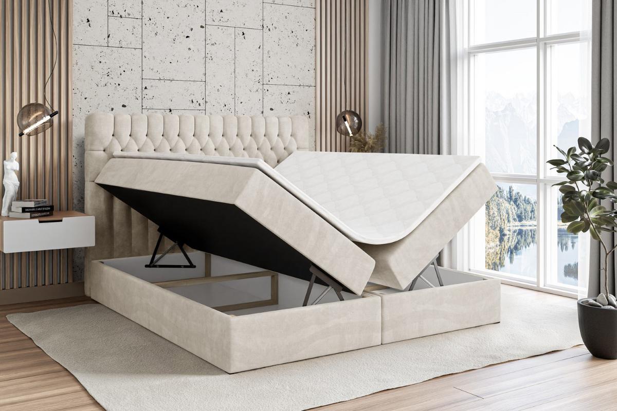 BOXBETT mit Matratze H4 und Lattenrost - SERENE - 140x200 - H4 - Creme - Creme, Holzwerkstoff (140/200cm) - ALTDECOR