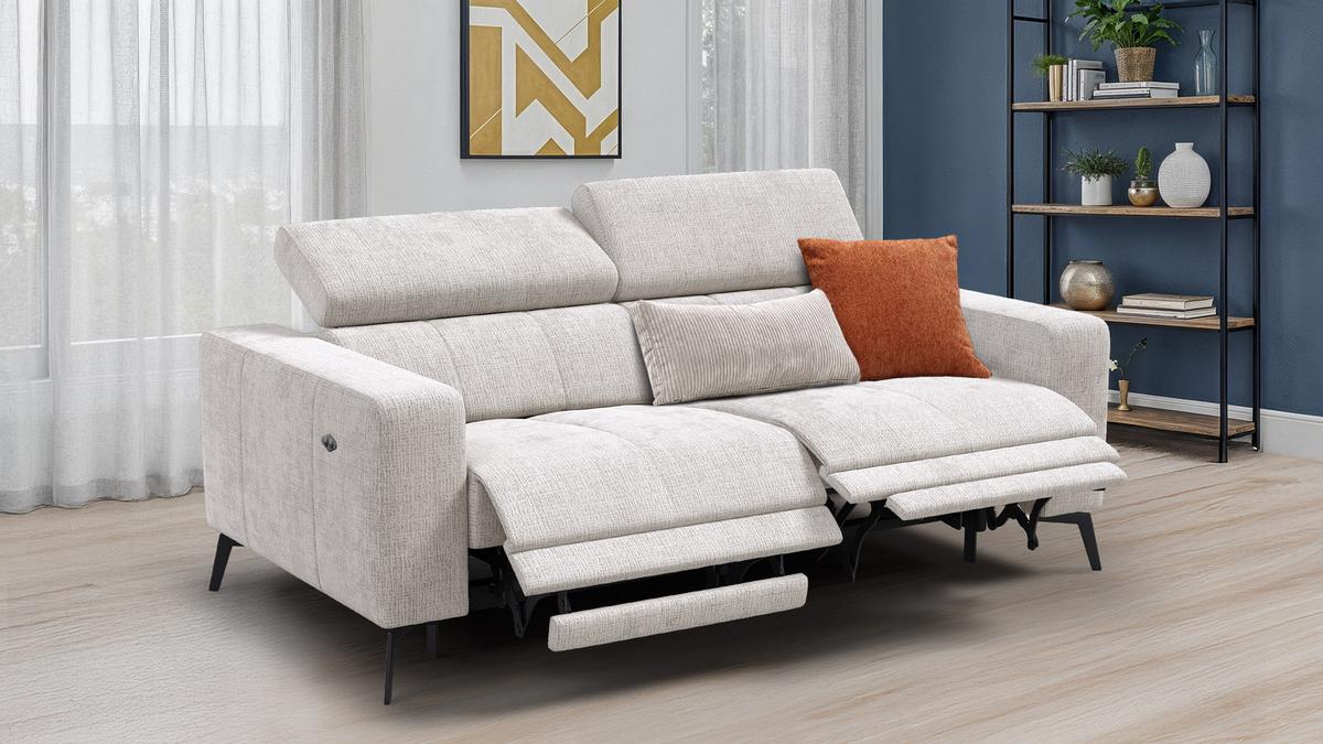 RELAXSOFA MORELLO 3-Sitzer, creme, 2 x Relax Zero Gravity - Creme, Holz/Textil (206/82/103cm) - Wozimo