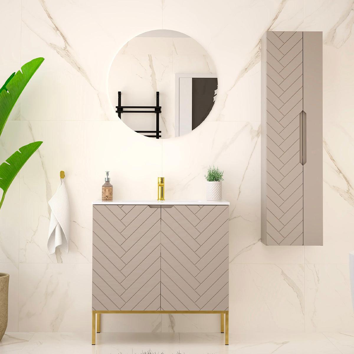 BADMÖBEL 80cm Daria 2er-Set Kaschmir - Beige, Holzwerkstoff (80/82/45.8cm) - Petits-meubles