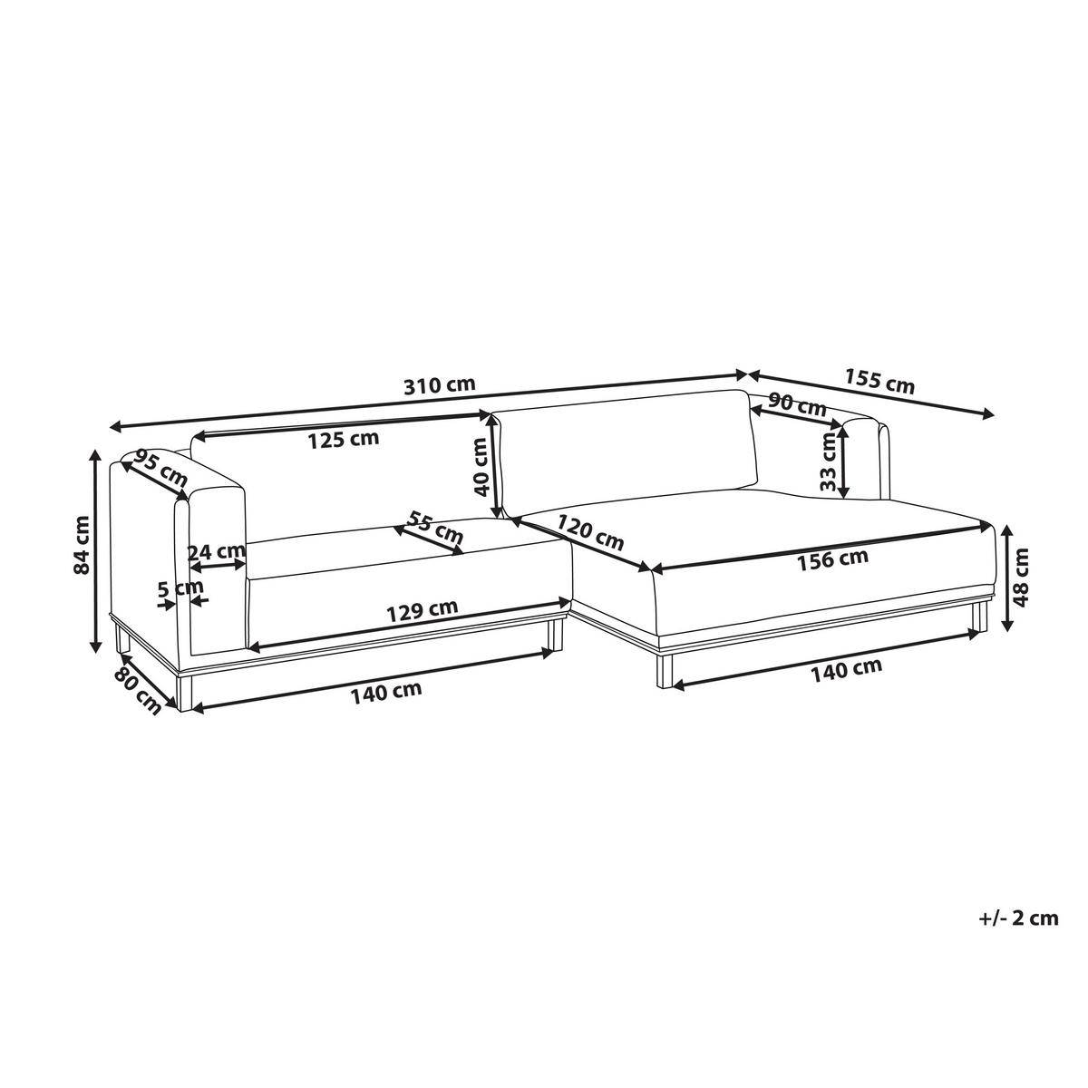 ECKSOFA 4-Sitzer Cord Grün linksseitig Veng - Hellbraun/Braun, Textil (310/155cm) - Beliani
