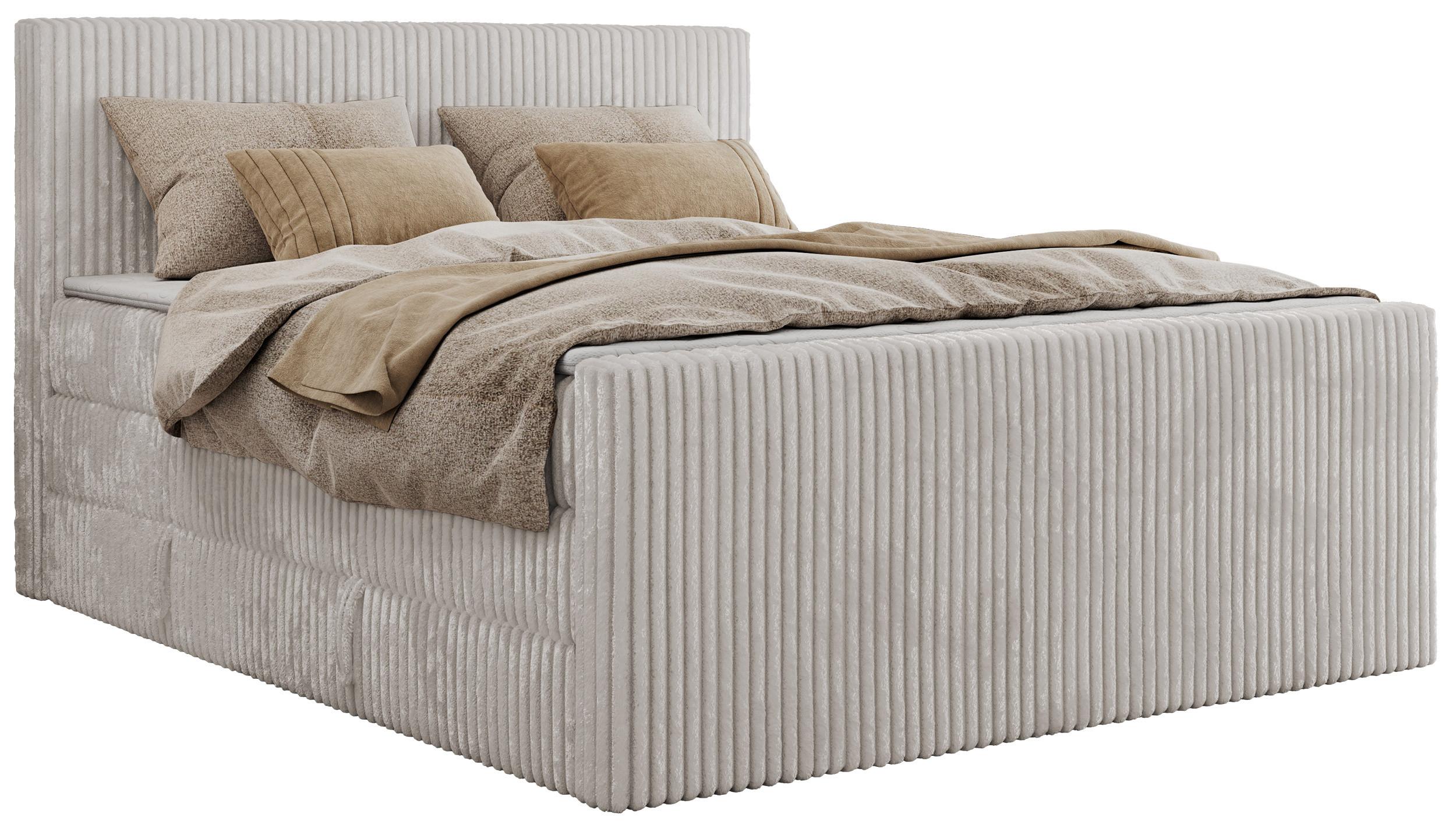 BOXSPRINGBETT TILIANO KING DUO 160/200 - Hellgrau Cord - H4 - Hellgrau, Textil (160/200cm) - MKS