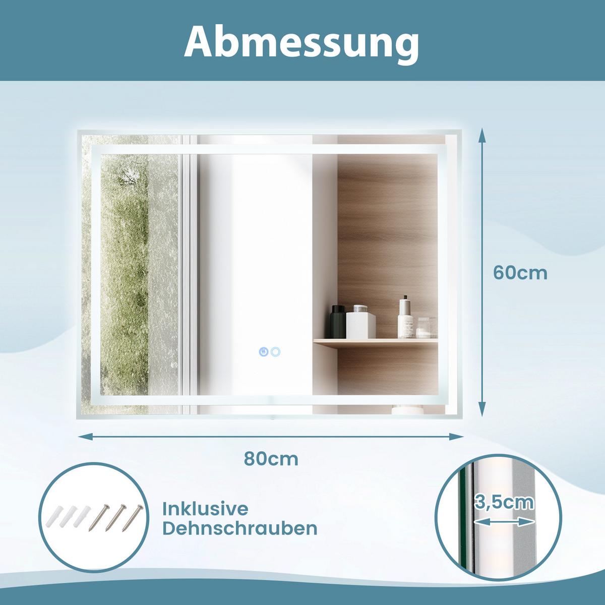 BADEZIMMERSPIEGEL Silber - Silberfarben, Glas (80/3.5/60cm) - COSTWAY