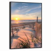 LEINWAND Bilder mit Rahmen - Strand - Meer - Düne - Sonnenuntergang - Landschaft - 50x70 - Beige, Textil (50/70cm) - MuchoWow