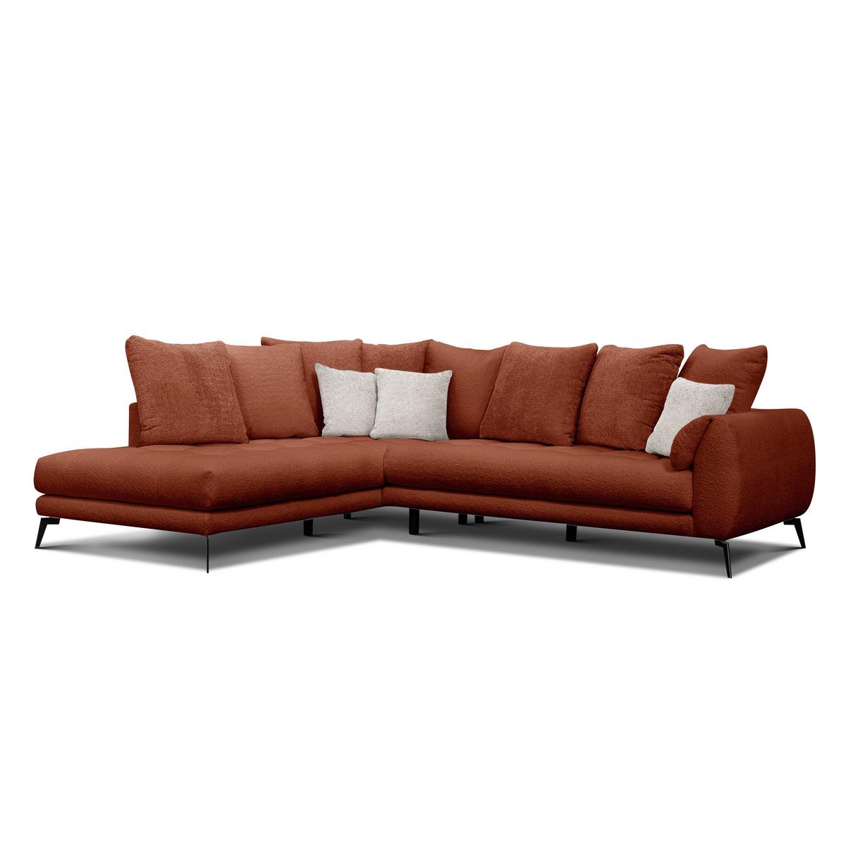 ECKSOFA CALME 5-Sitzer, dunkelorange - Dunkelorange/Schwarz, Holz/Textil (294/229cm) - Wozimo