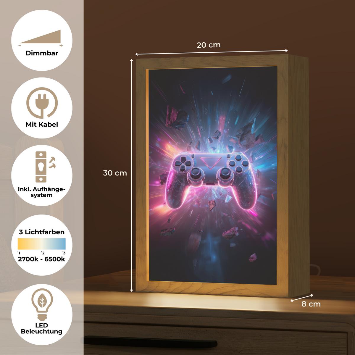 WANDLEUCHTE Controller - Neon - Explosion - Abstrakt 20x30 cm - Violett, Holzwerkstoff (20/30/8cm) - OnlyWow