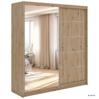 SCHWEBETÜRENSCHRANK mit Schubladen 200 - SKORIA - Eiche Artisan mit Spiegel - Alufarben/Eiche Artisan, Holzwerkstoff/Metall (200/216/61cm) - MKS