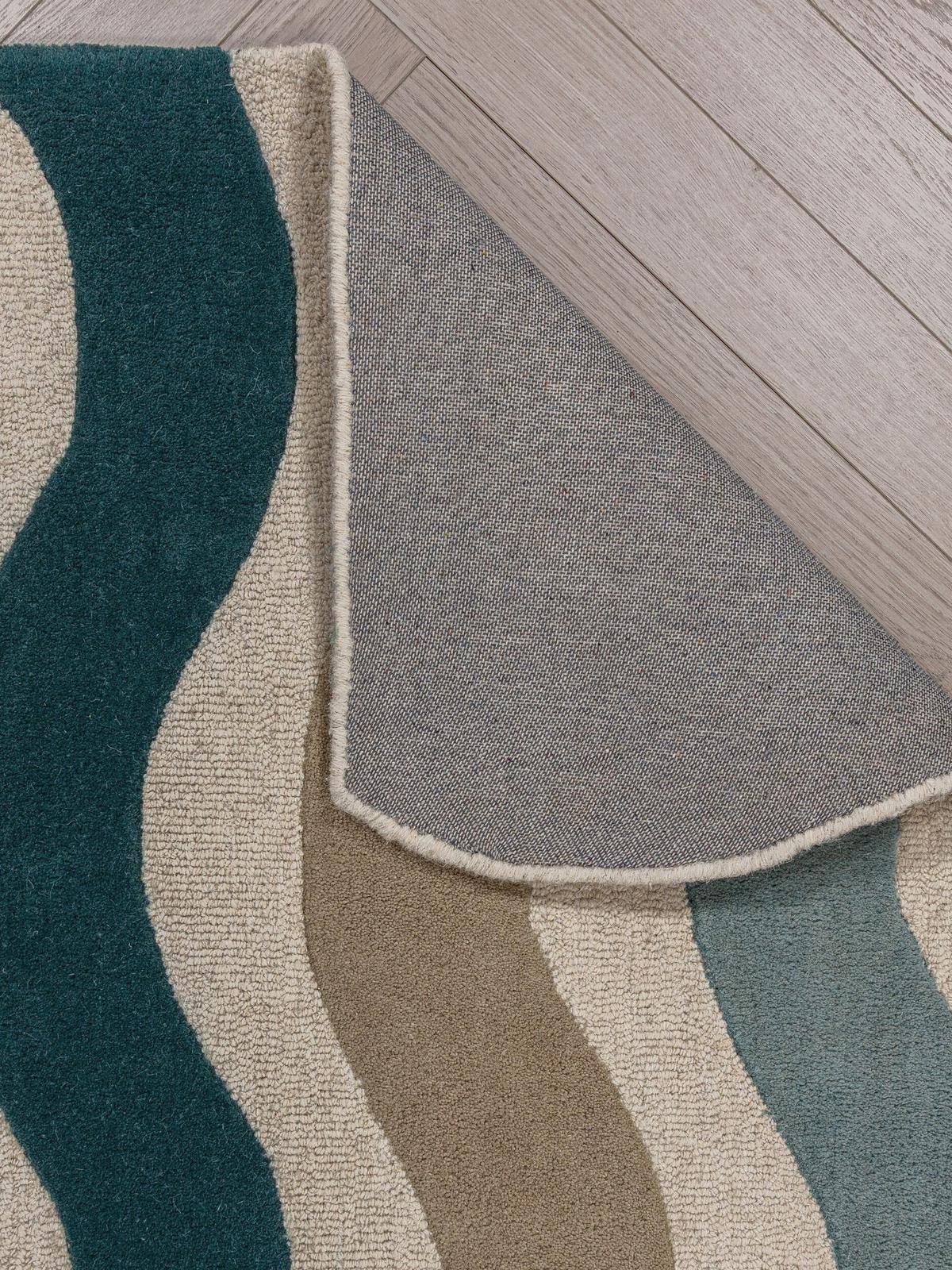 TEPPICHLÄUFER handgetuftet MONNOW, Wellenstreifen, Natur-Blau, 80 x 300 cm - Blau/Beige, Textil (80/300cm) - KADIMA DESIGN