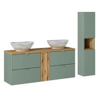 BADMÖBEL 140.4cm Jade 2er-Set Grün und Holz - Grün, Holzwerkstoff (140.4/59/40cm) - Petits-meubles