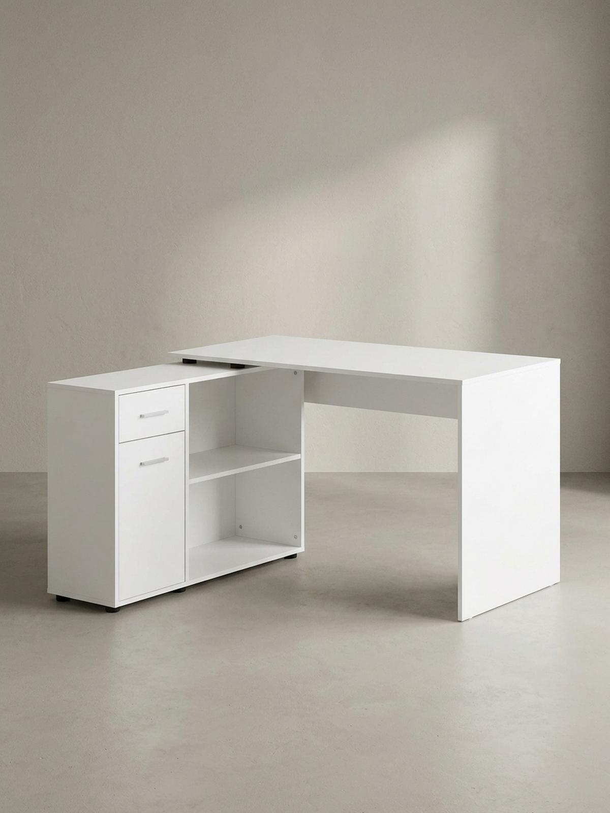 SCHREIBTISCH mit Regalplatte – flexibel aufstellbar, melaminbeschichtet, weiß, 120x107x75 cm - Weiß, Holz/Kunststoff (107/120/75cm) - KADIMA DESIGN