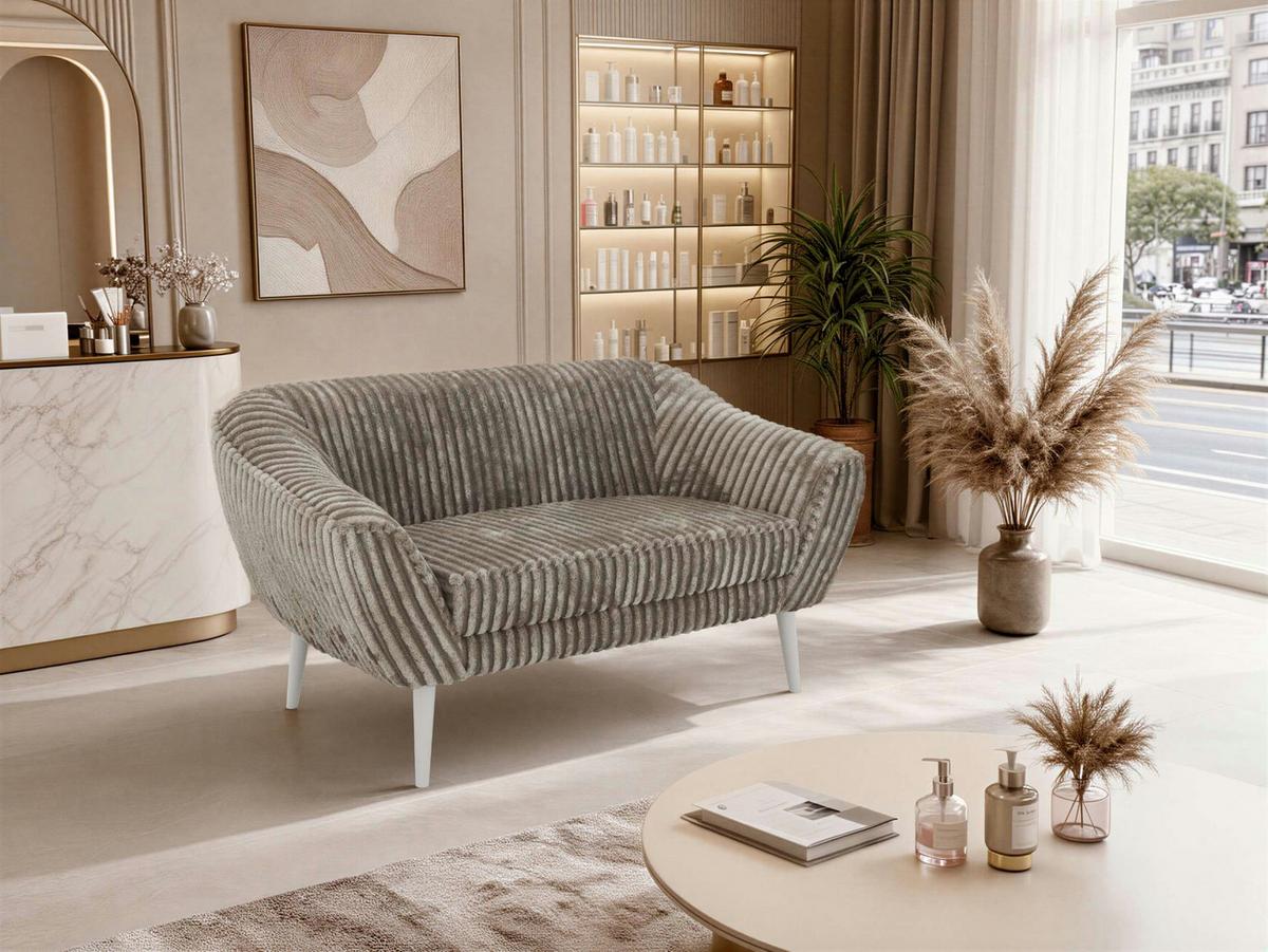 2-SITZER-SOFA PIRS - Hellbraun Cord - Weiße Beine - Hellbraun/Weiß, Holzwerkstoff/Textil (140/75/74cm) - MKS
