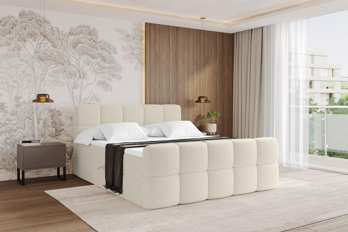 BOXBETT mit Matratze H3 - FAMA-Z - 140x200 cm Beige Quelle - Sandfarben, Holzwerkstoff - ALTDECOR