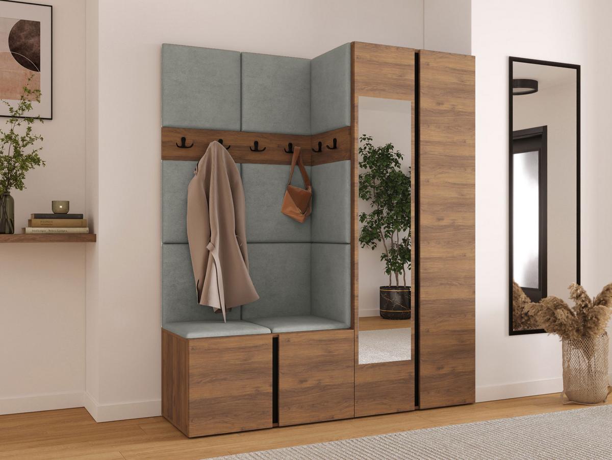 GARDEROBEN-SET Orion XII - Nussbaumfarben/Grau, Holzwerkstoff/Kunststoff (158/186/46cm) - MIRJAN24