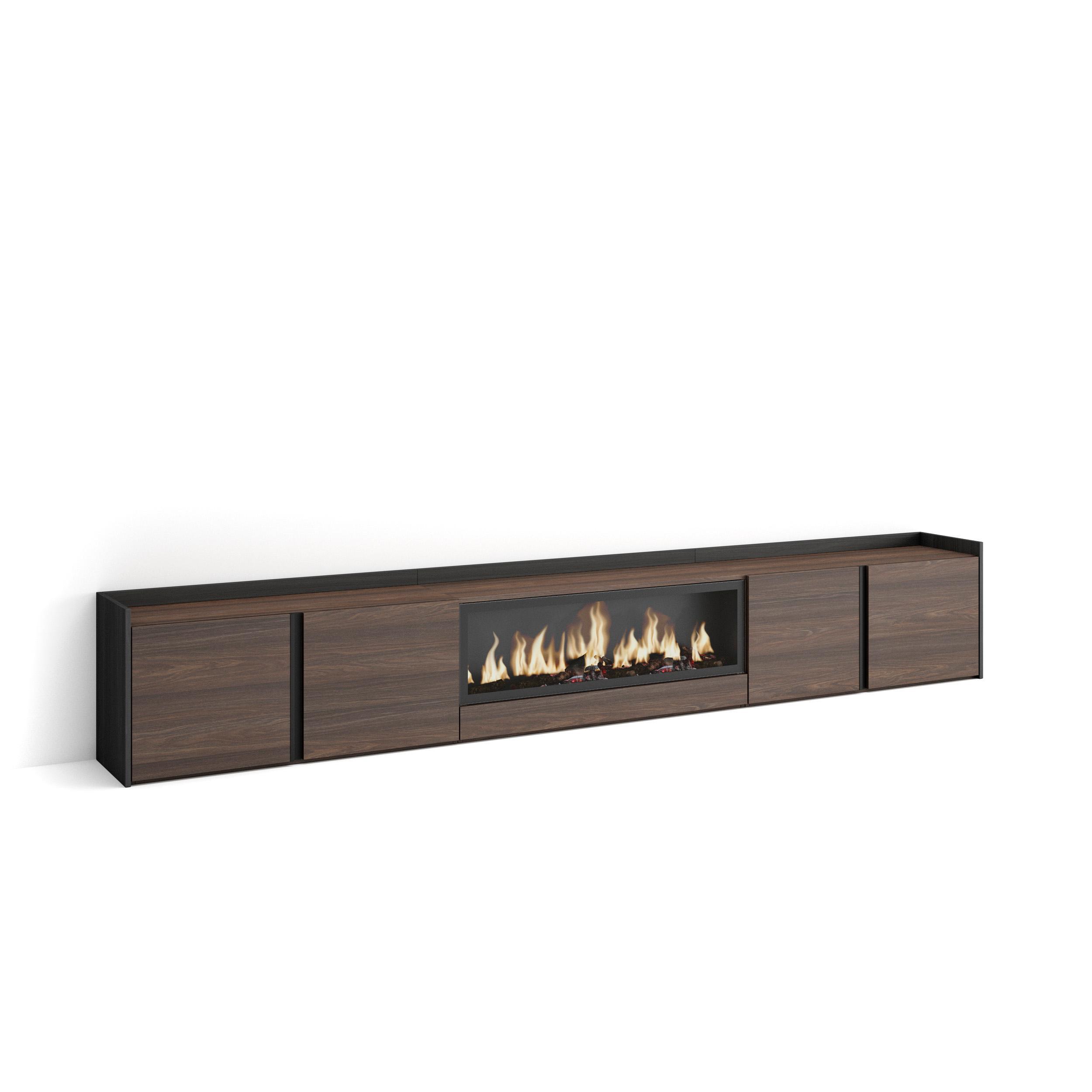 LOWBOARD, Dunkler Eiche und Schwarz, 315/35/50cm, Kamin mit Feuereffekt XXL - Dunkelbraun, Holzwerkstoff (315/50/35cm) - Skraut Home