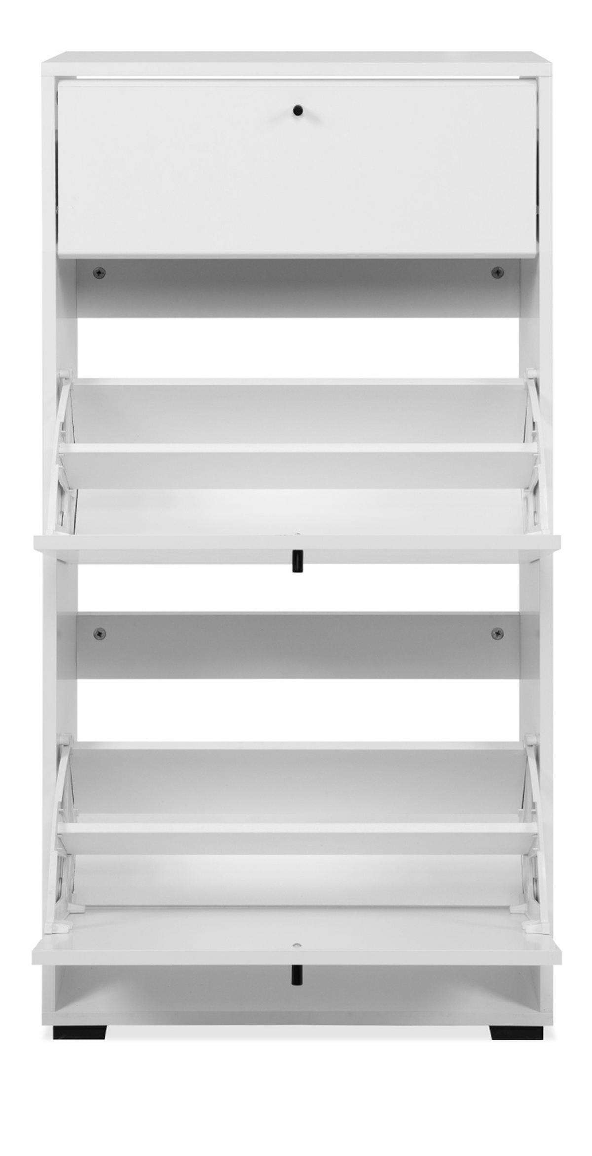 SCHUHKIPPER weiß 58 x 111 cm, Schuhkommode mit Klappen und Schubkasten - Schwarz/Weiß, Holzwerkstoff/Kunststoff (58/111/25cm) - Furn.Design