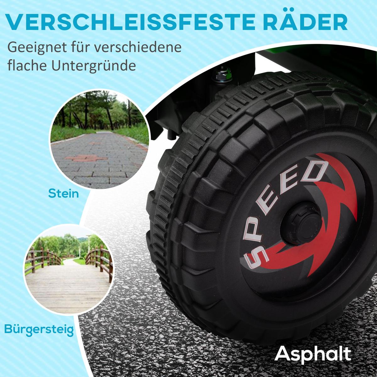 KINDERQUAD Kinder Elektro-Quad 6V Elektroauto mit Anhänger, 2,5 km/h Metall Grün - Grün, Metall (106/41.5/48.5cm) - HOMCOM