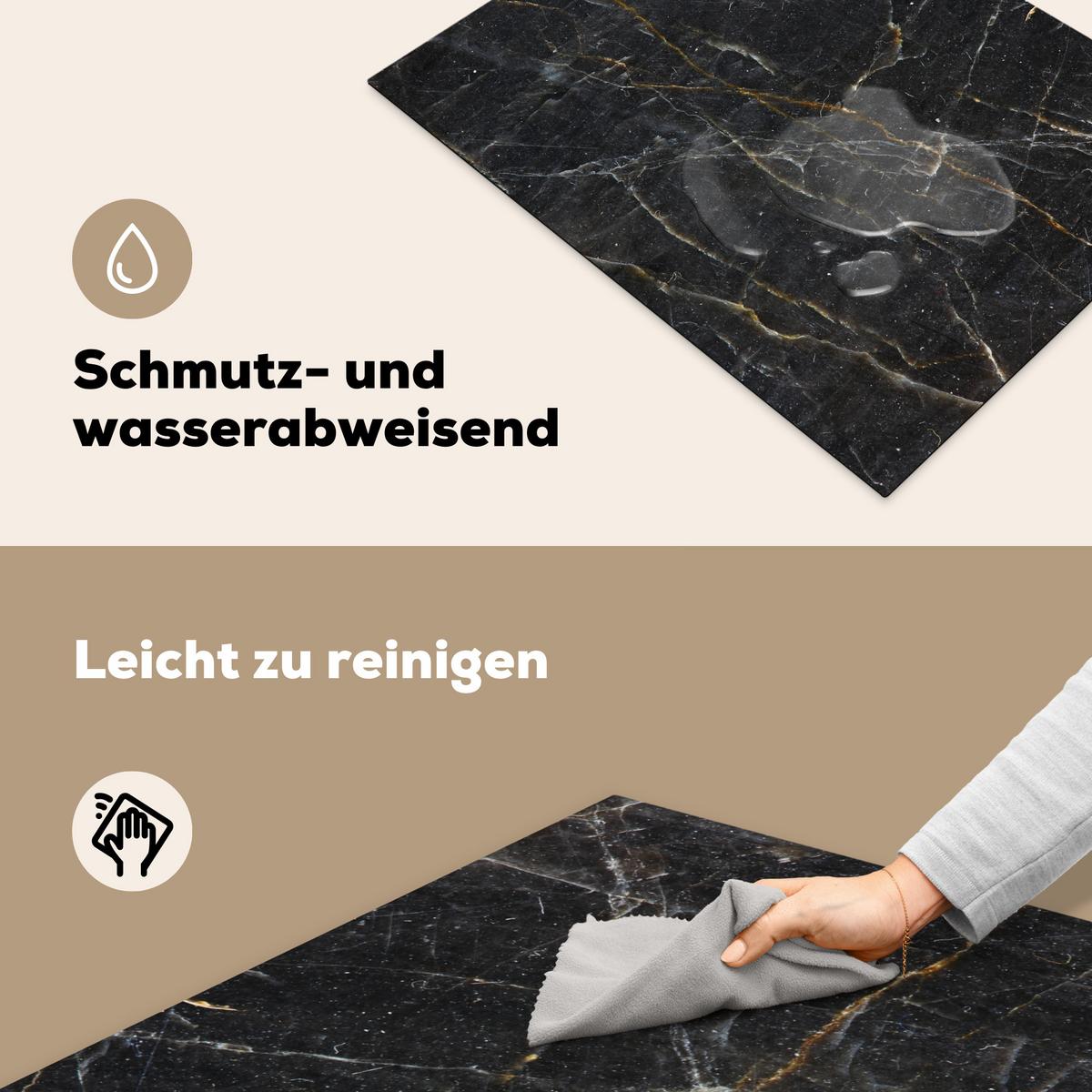 HERDABDECKPLATTE Marmor - Schwarz - Gold - Grau - Marmorstruktur Herdabdeckung Induktionsfeld 70x52 cm - Goldfarben, Kunststoff (70/52/0.2cm) - MuchoWow