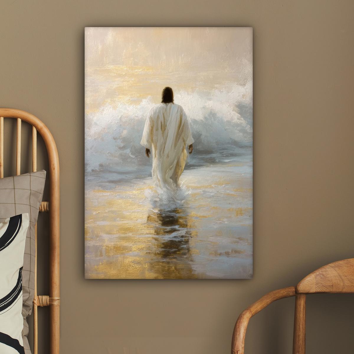 LEINWANDBILD Gemälde - Welle - Jesus - Abstrakt Wanddeko 40x60 cm - Goldfarben, Textil (40/60cm) - MuchoWow
