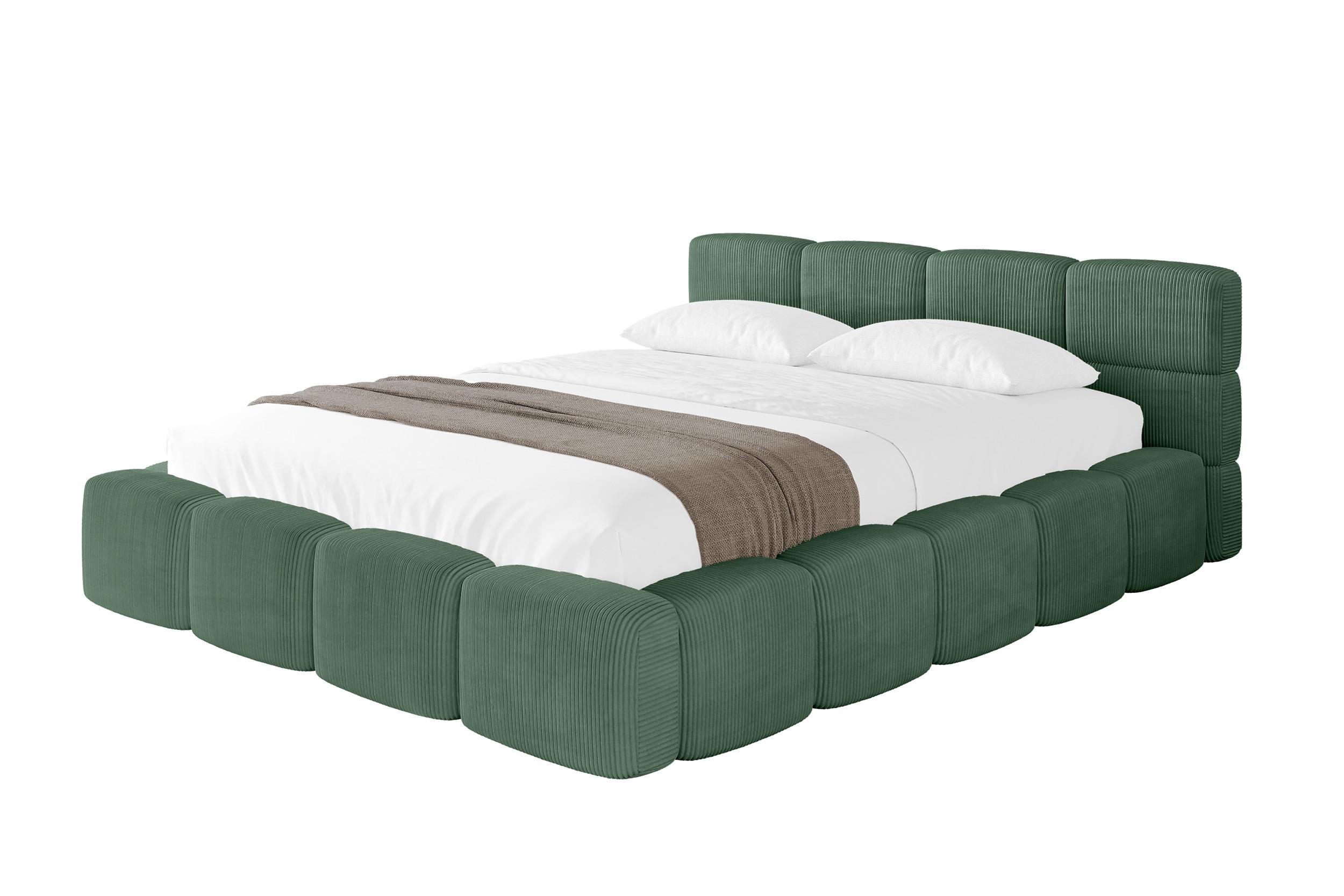 POLSTERBETT mit Bettkasten und Lattenrost, Bett mit Matratze H3/H4, Kopfteil, Boxbett, Doppelbett mit Stauraum - NATA-v1 160x200 Grün - Grün, Holzwerkstoff/Textil (160/200cm) - ALTDECOR