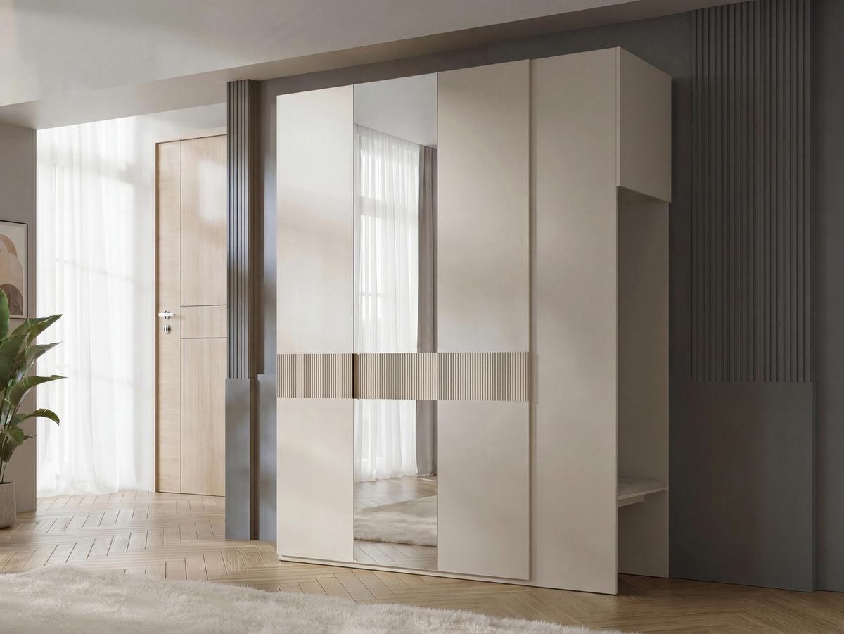GARDEROBE-SET Soreno II mit Spiegel - Beige, Holzwerkstoff/Kunststoff (193/237/60cm) - MIRJAN24