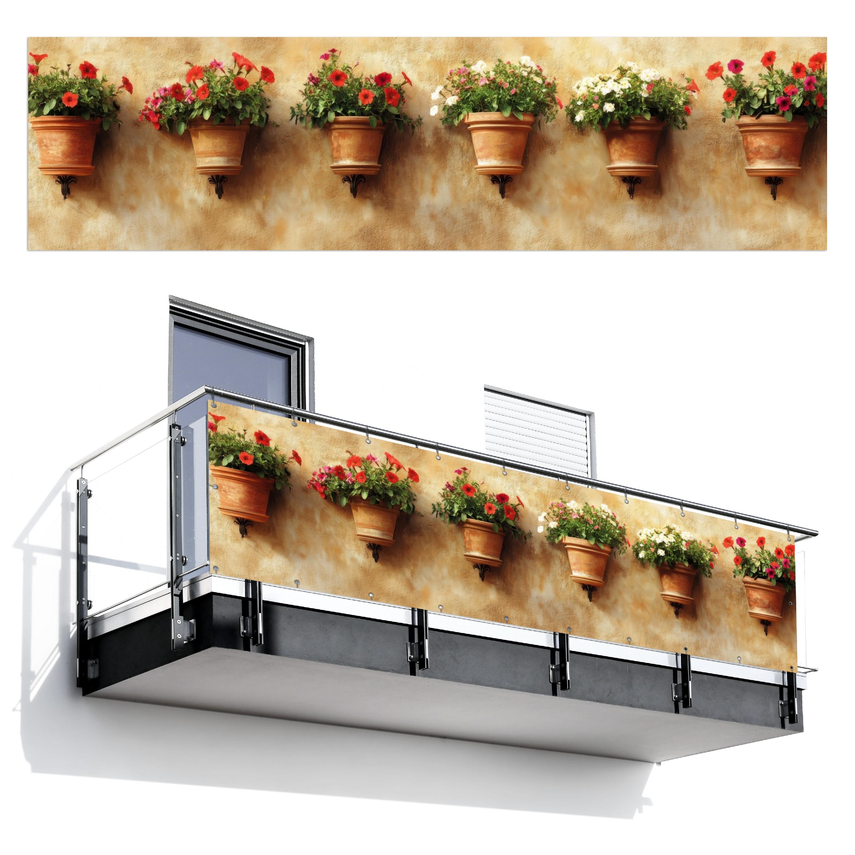 BALKON-SICHTSCHUTZ Blumentöpfe - Wand - Vintage Witterungsbeständig 300x80 cm - Terracotta, Kunststoff (300/80cm) - MuchoWow