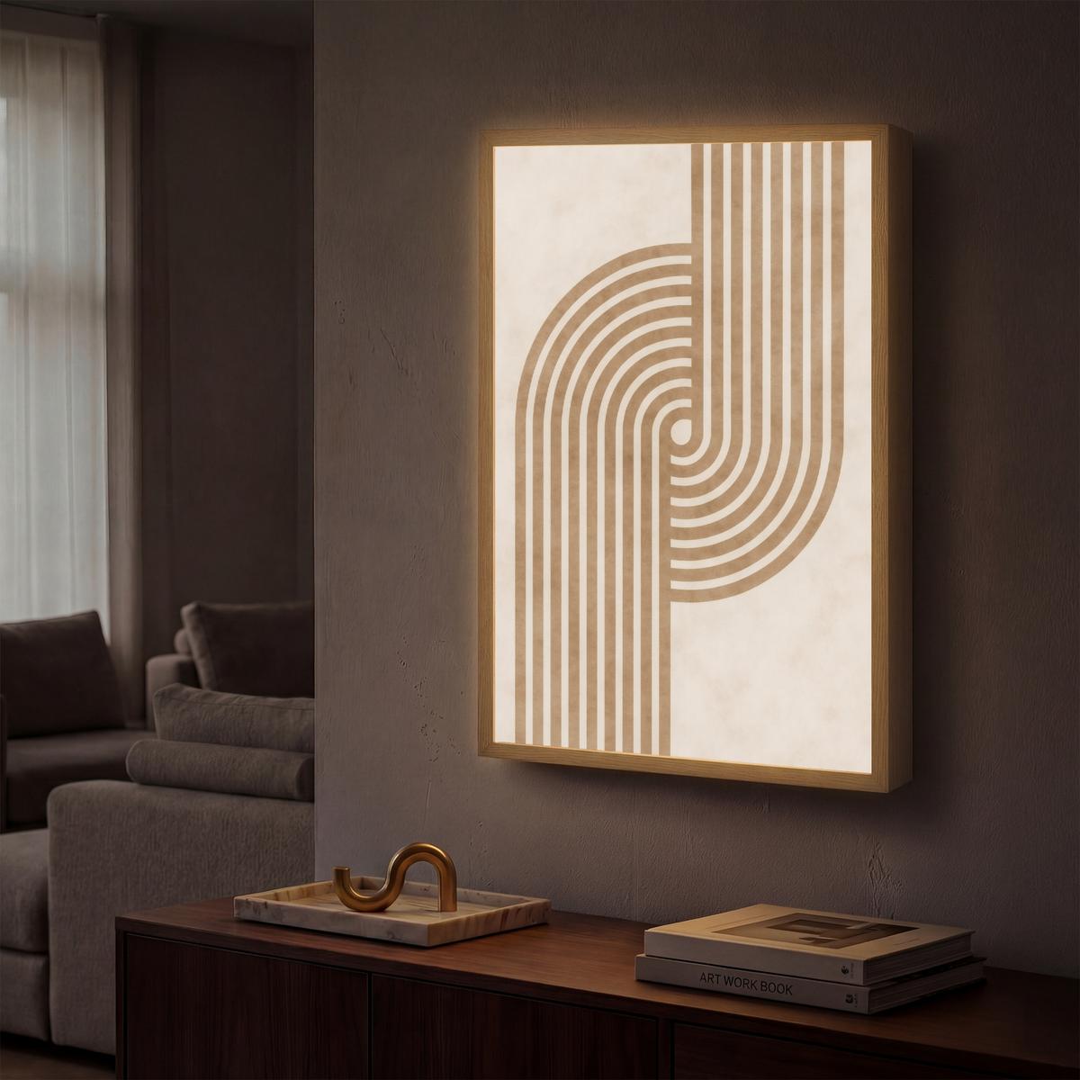 WANDLEUCHTE MIT AKKU Symmetrische Biegung - kupferfarbig 40x60 cm - Beige, Holzwerkstoff (40/60/8cm) - OnlyWow