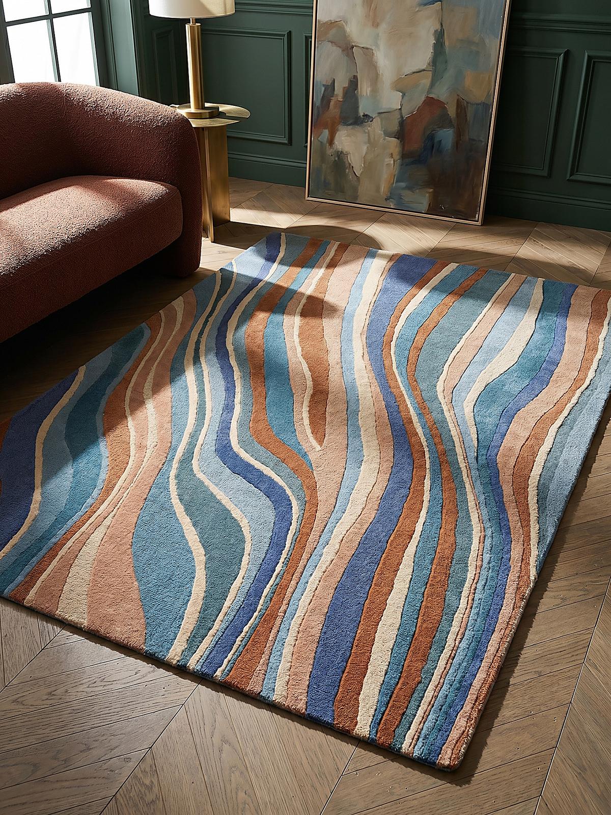 WOLLTEPPICH DERWENT, abstrakt, Blau-Bunt, 120 x 170 cm - Multicolor, Textil (170/120cm) - KADIMA DESIGN