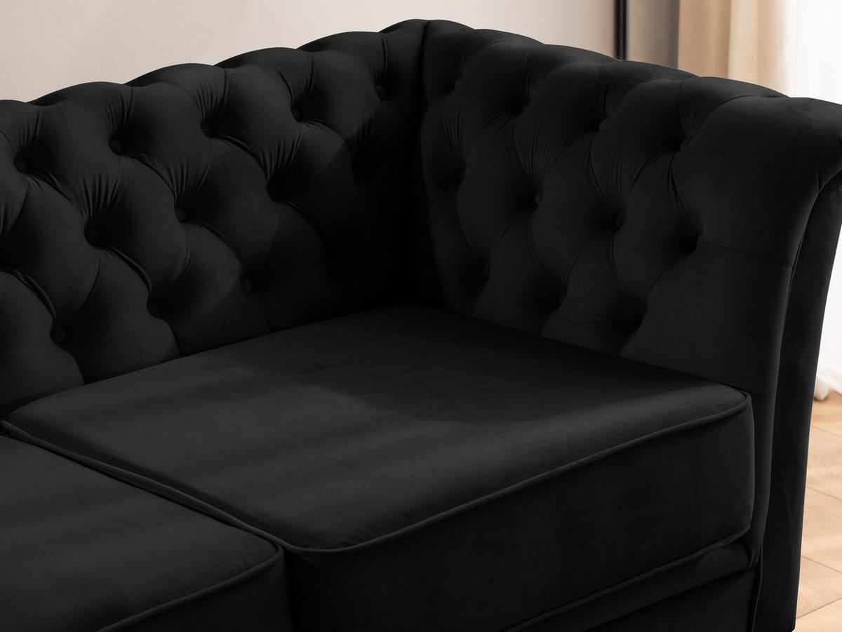 CHESTERFIELD-SOFA 2-sitzer Whitby Schwarz Samt mit silbernen Füßen - Silberfarben/Schwarz, Holz/Textil (175/78/82cm) - S-Style Möbel