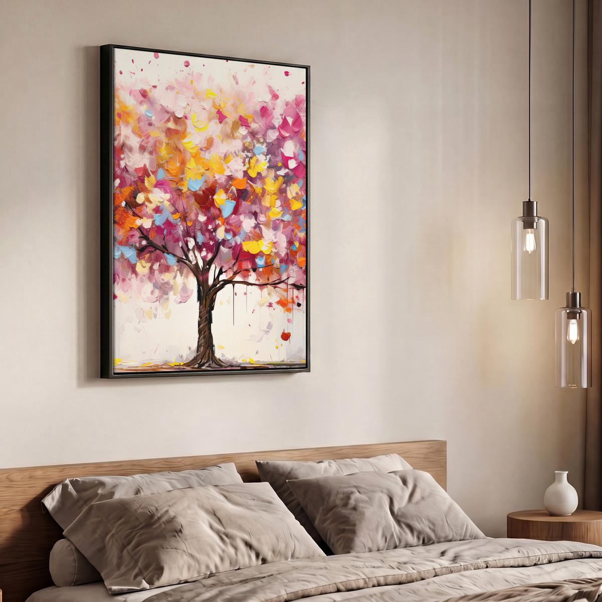 LEINWAND Bilder mit Rahmen - Aquarell - Baum - Kunst - Abstrakt - 70x100 - Multicolor, Textil (70/100cm) - MuchoWow