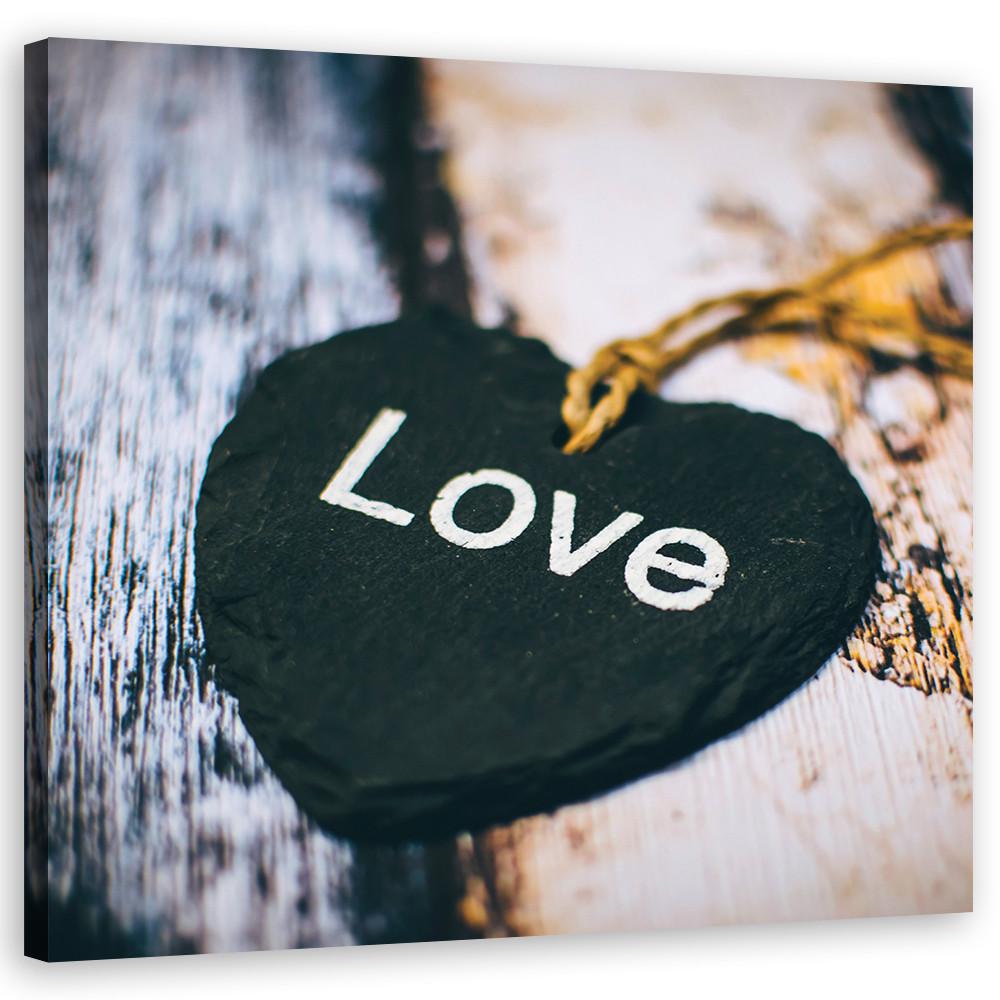 WANDBILD herzholz inschrift liebe - Schwarz, Textil (40/40cm) - Feeby
