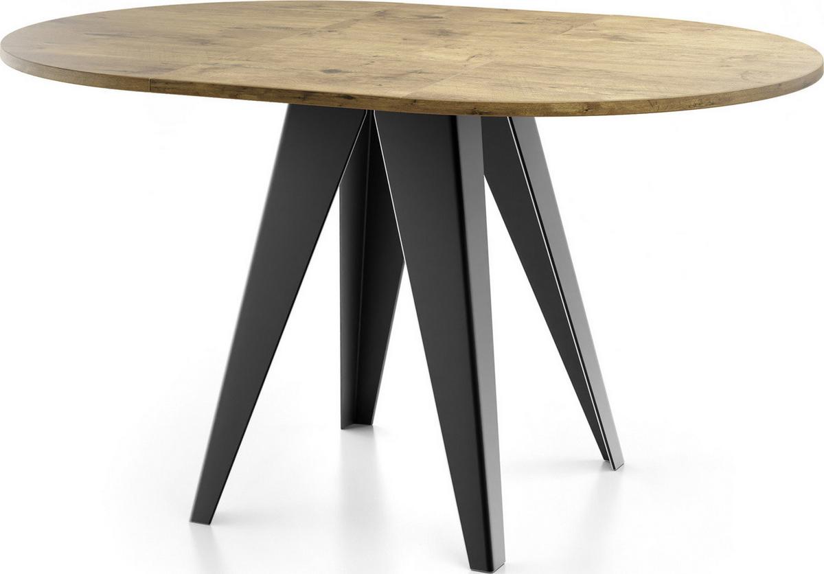 ESSTISCH Glory runder ausziehbarer, Lancelot Eiche 100-140/100/76 cm - Eichefarben/Schwarz, Holzwerkstoff/Metall (100/140/76cm) - WFL GROUP