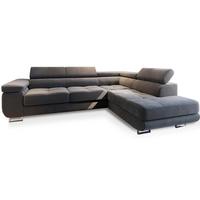 ECKSOFA SELVA R-S Grau Velours-Stoff mit Schlaffunktion - Silberfarben/Grau, Holz/Holzwerkstoff (275/202cm) - MASSENO