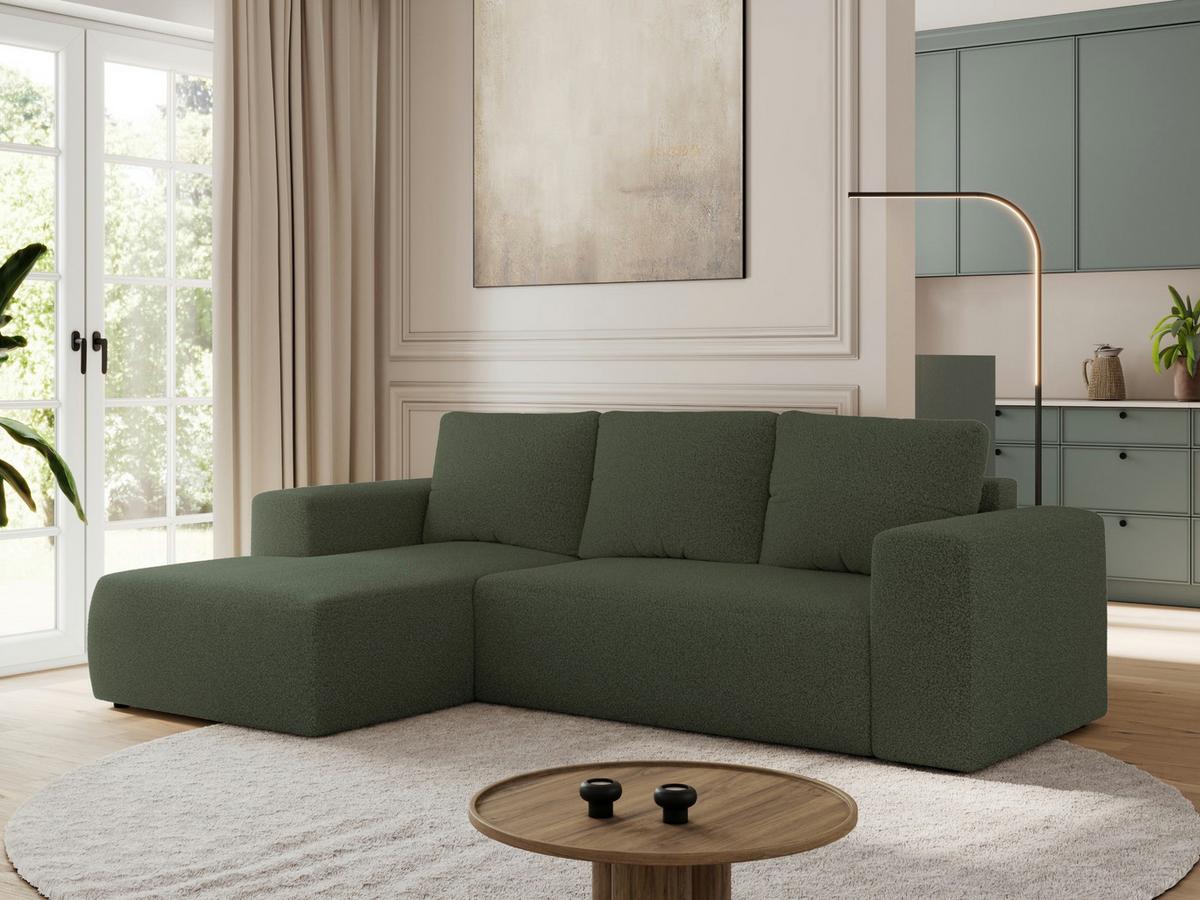 ECKSOFA TRENTINO L Grün Boucle - Links - Schwarz/Grün, Kunststoff/Textil (266/164cm) - MKS