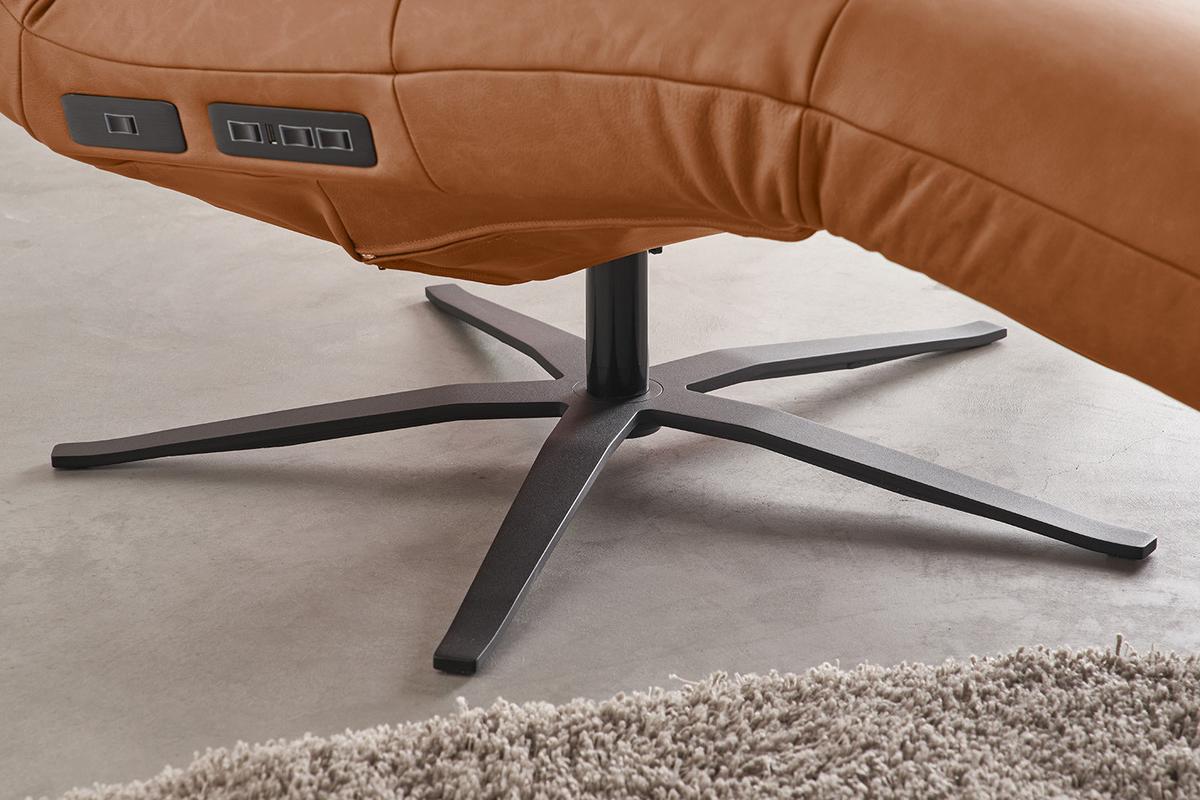 RELAXLIEGE LETICIA Braun Leder Drehbar (360°), Relaxfunktion - Schwarz/Braun, Leder/Metall (82/115/156cm) - KAWOLA