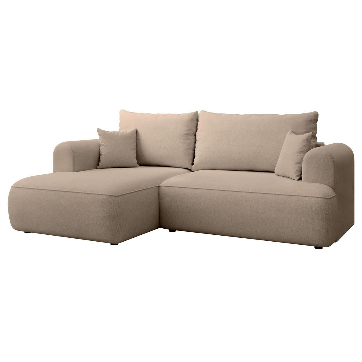 ECKSCHLAFSOFA Ovo Mini Beige Easy-Clean-Chenille-Bezug - Beige/Schwarz, Kunststoff/Textil (238/156cm) - Selsey