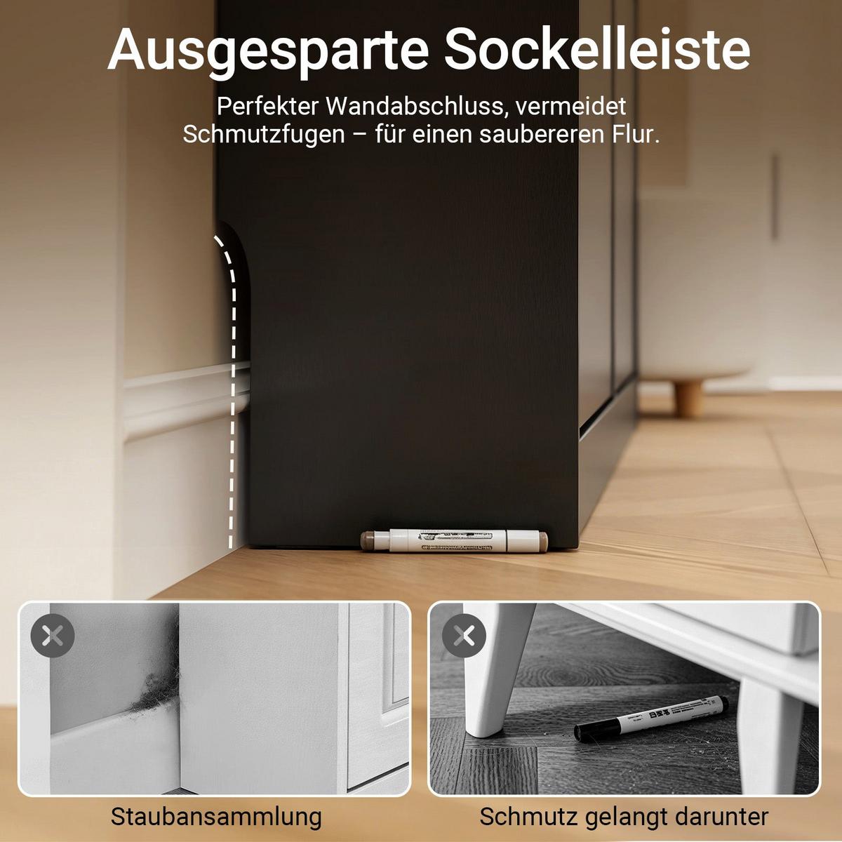 SCHUHKIPPER mit 4 Klappen und 2 Schubladen, Schwarz 98x19x95 cm - Schwarz, Holzwerkstoff (98/95/19cm) - SoBuy